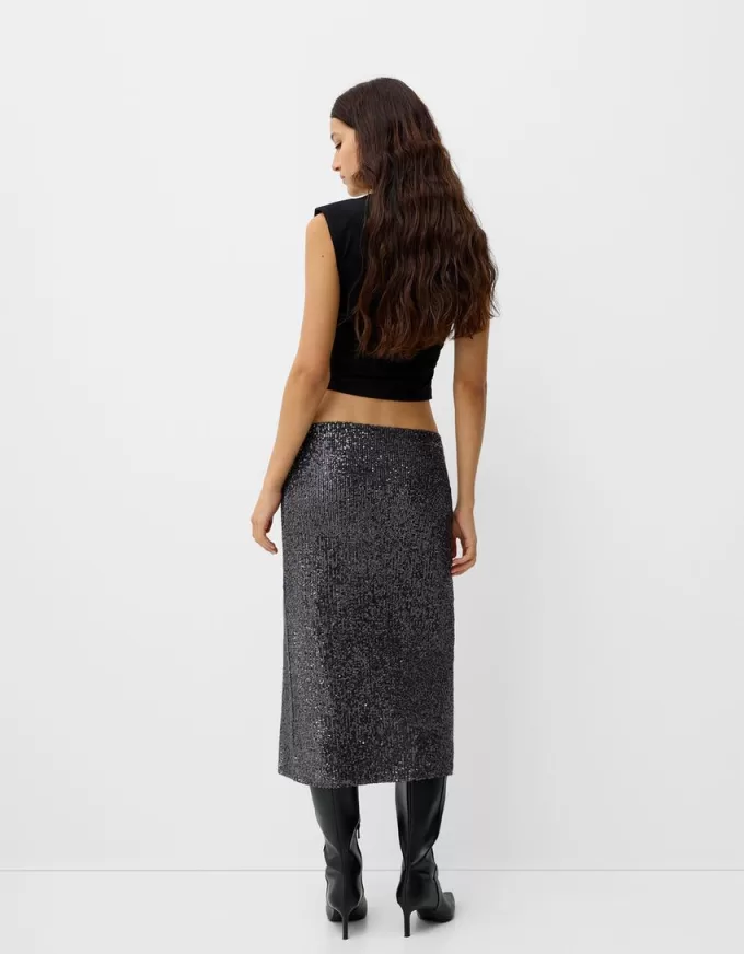 Falda midi de lentejuelas Grey