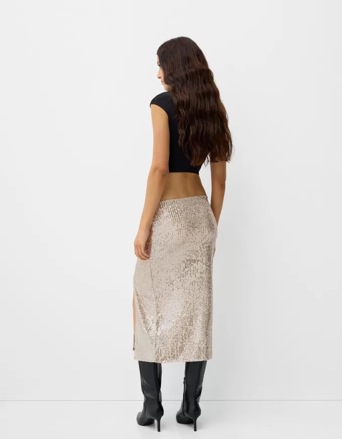 Falda midi de lentejuelas Silver
