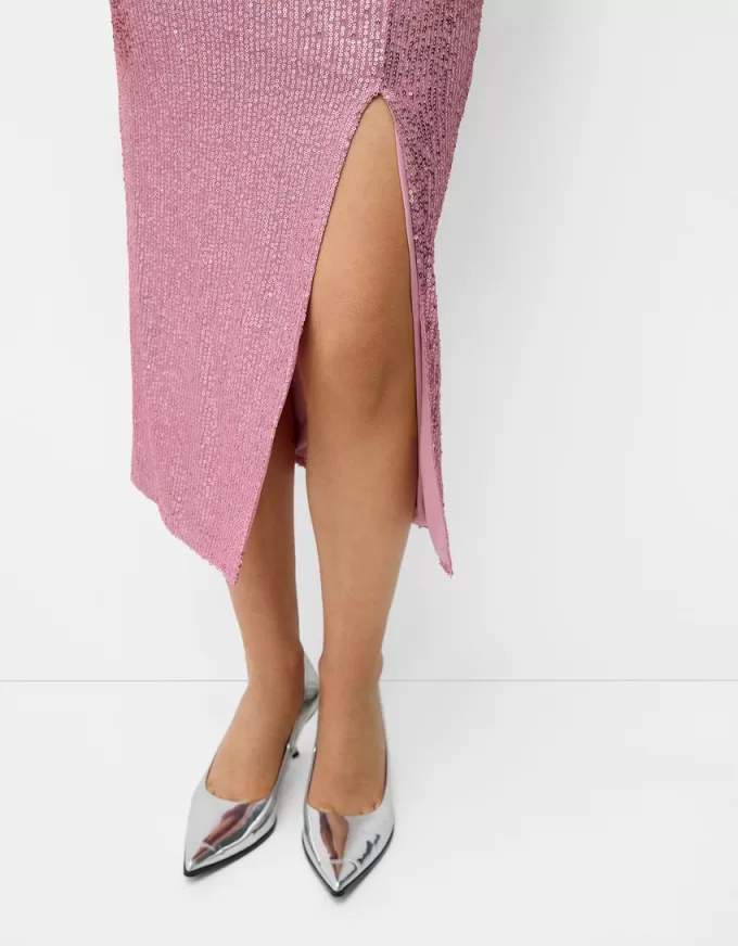 Falda midi de lentejuelas Pink