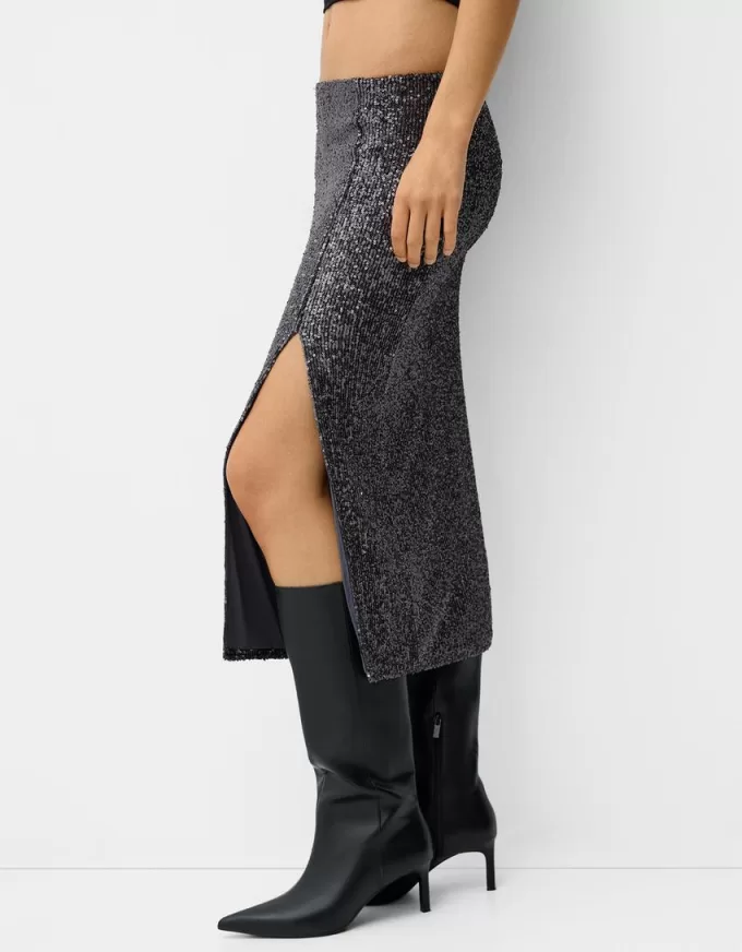 Falda midi de lentejuelas Grey