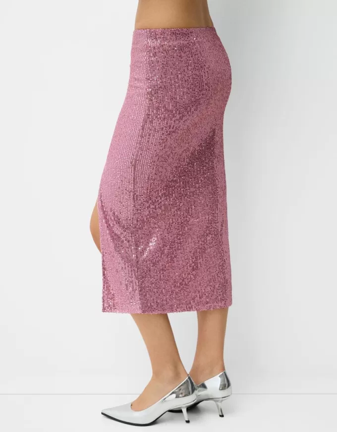 Falda midi de lentejuelas Pink
