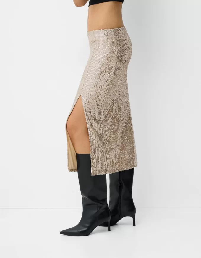 Falda midi de lentejuelas Silver