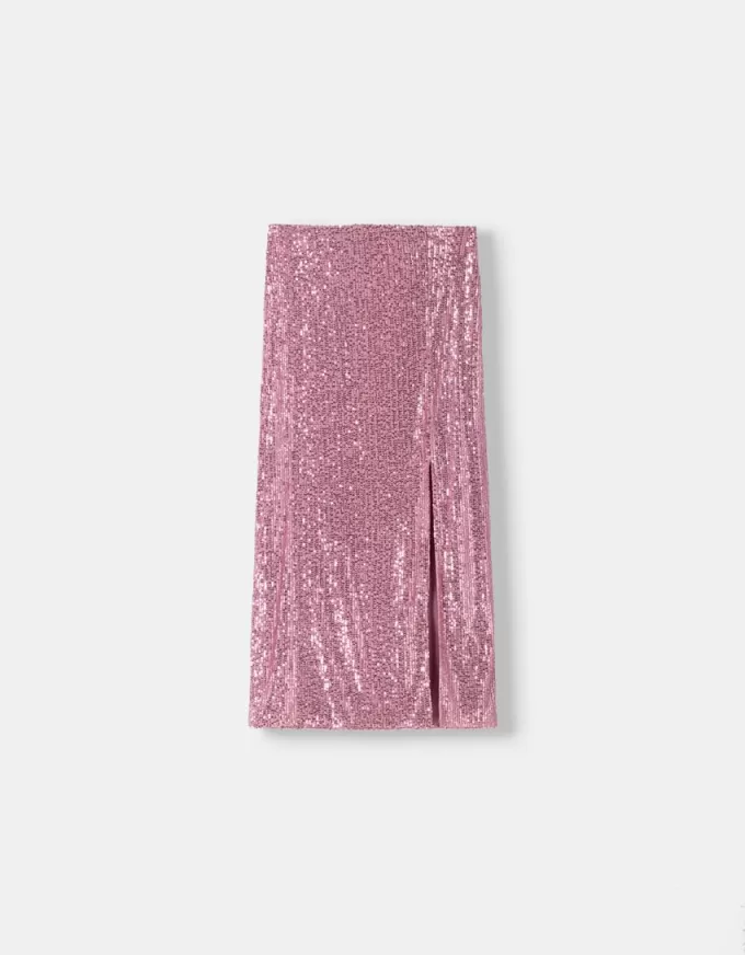 Falda midi de lentejuelas Pink