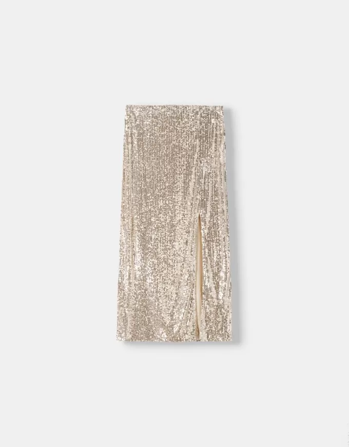 Falda midi de lentejuelas Silver