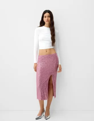 Falda midi de lentejuelas Pink