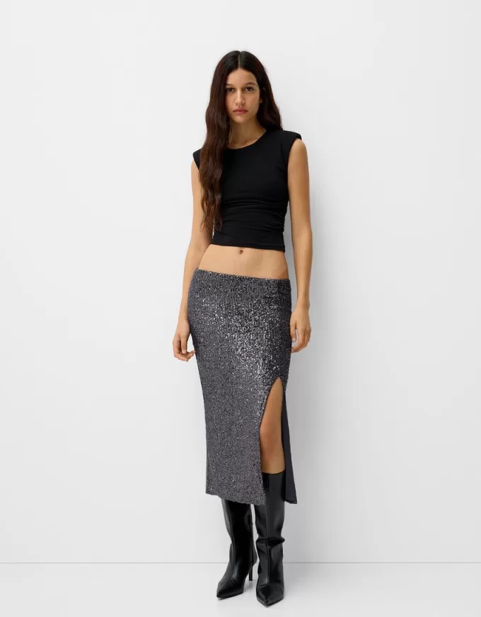 Falda midi de lentejuelas Grey