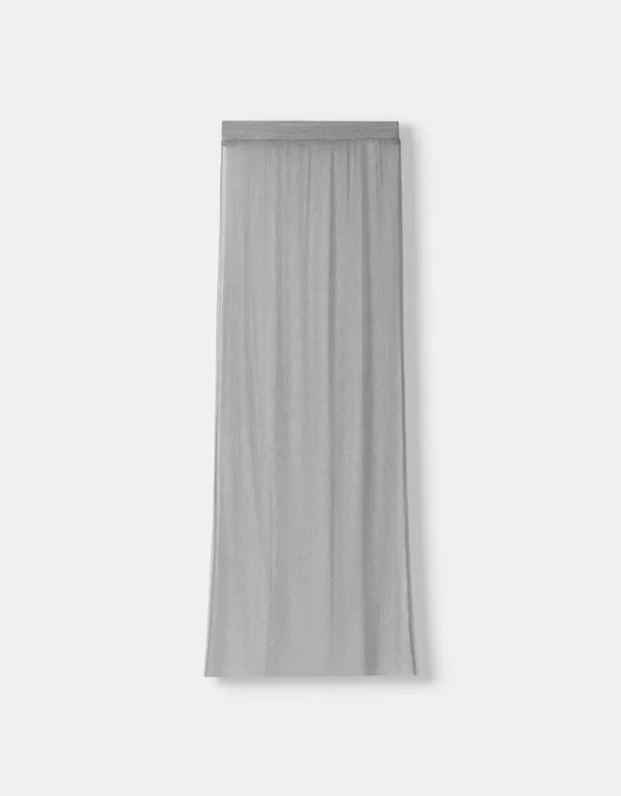Falda midi de malla brillante Silver