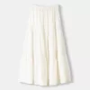 Falda midi de mezcla de lino con cinturilla elástica Cream