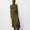 Falda midi de punto grueso Khaki