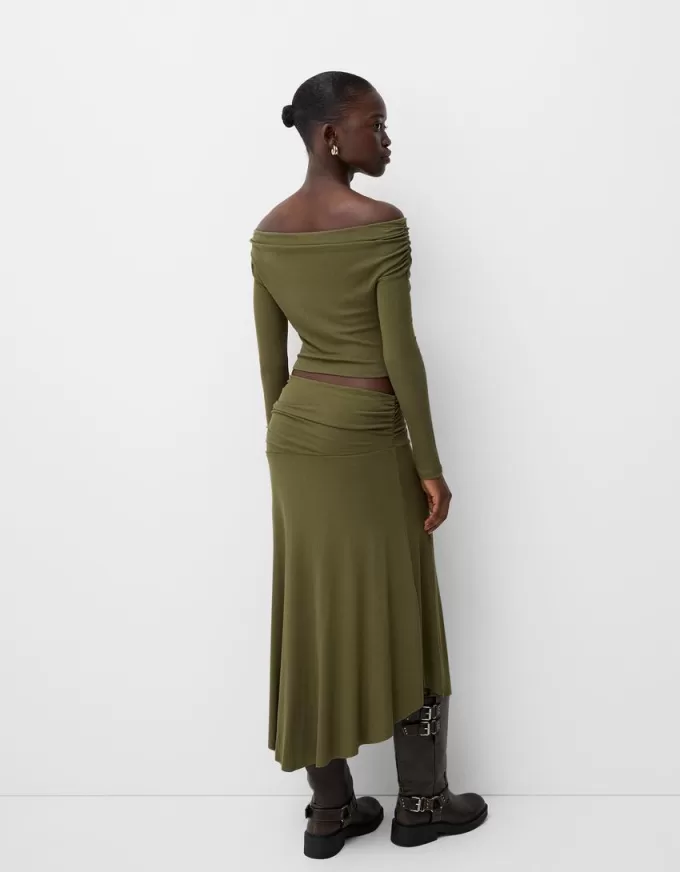 Falda midi de punto grueso Khaki