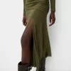 Falda midi de punto grueso Khaki