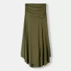 Falda midi de punto grueso Khaki