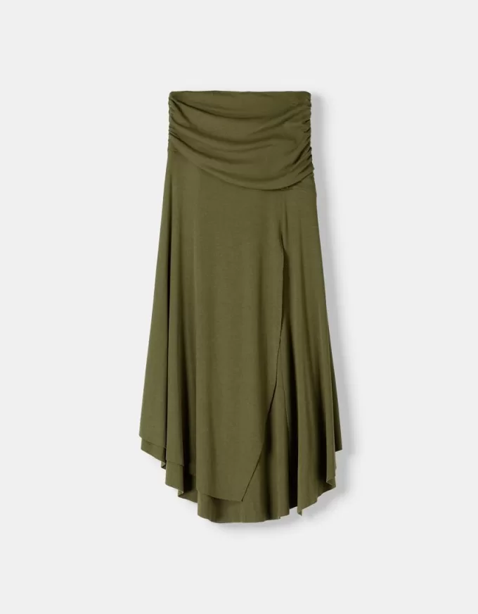 Falda midi de punto grueso Khaki