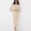 Falda midi de punto trenzado Sand