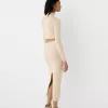 Falda midi de punto trenzado Sand