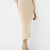 Falda midi de punto trenzado Sand