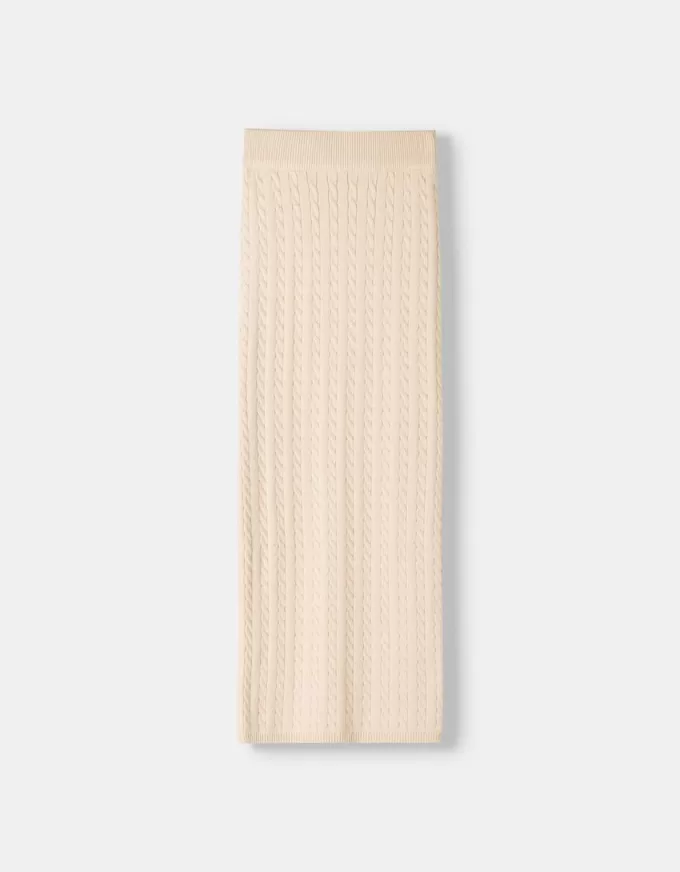 Falda midi de punto trenzado Sand