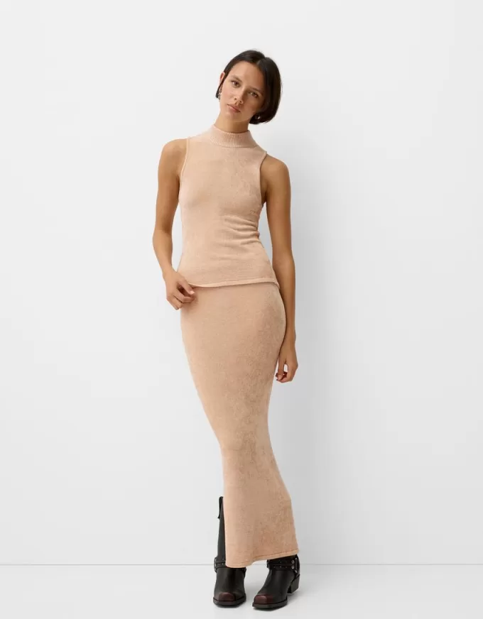Falda midi de terciopelo Sand