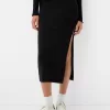 Falda semi larga fruncida Black
