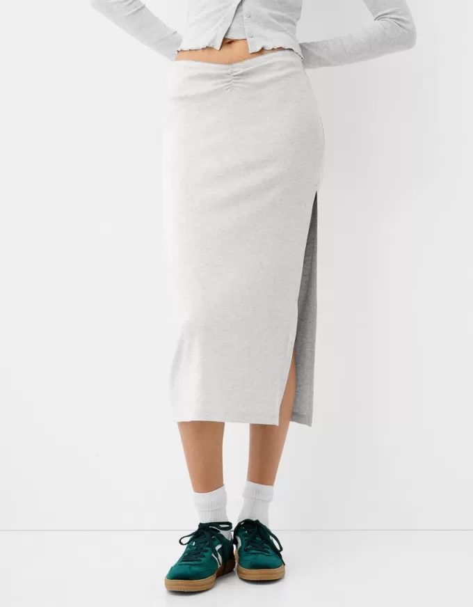 Falda semi larga fruncida Grey