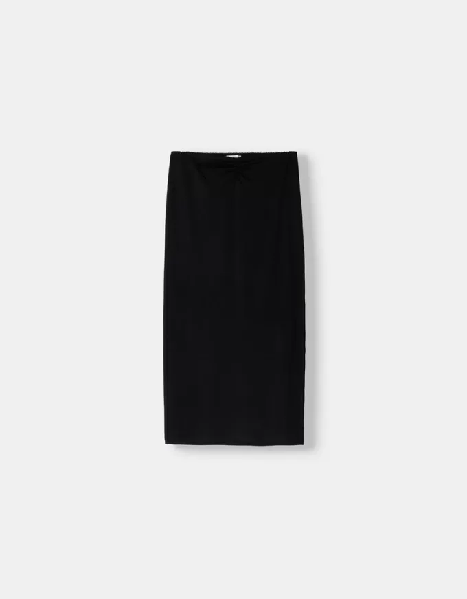 Falda semi larga fruncida Black