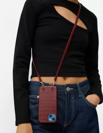 Funda iPhone efecto piel con cordón Burgundy