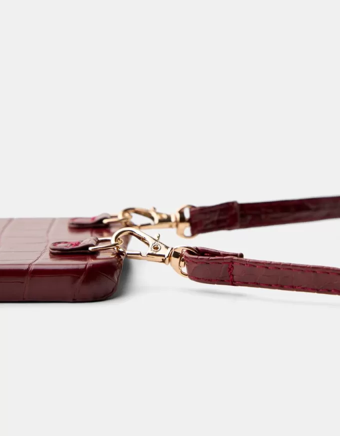 Funda iPhone efecto piel con cordón Burgundy