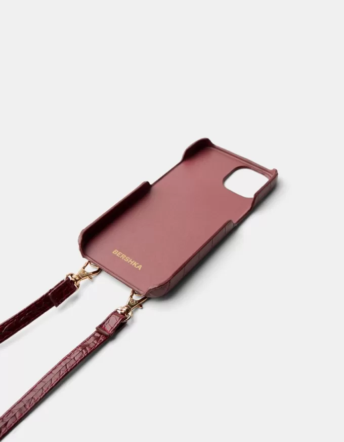 Funda iPhone efecto piel con cordón Burgundy
