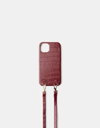 Funda iPhone efecto piel con cordón Burgundy
