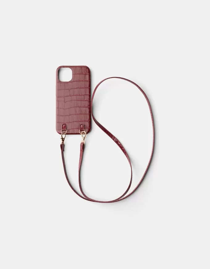 Funda iPhone efecto piel con cordón Burgundy