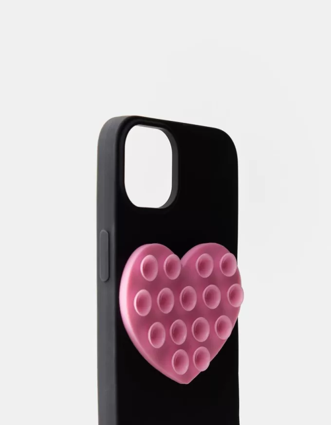 Funda para celular con ventosa corazón Pink