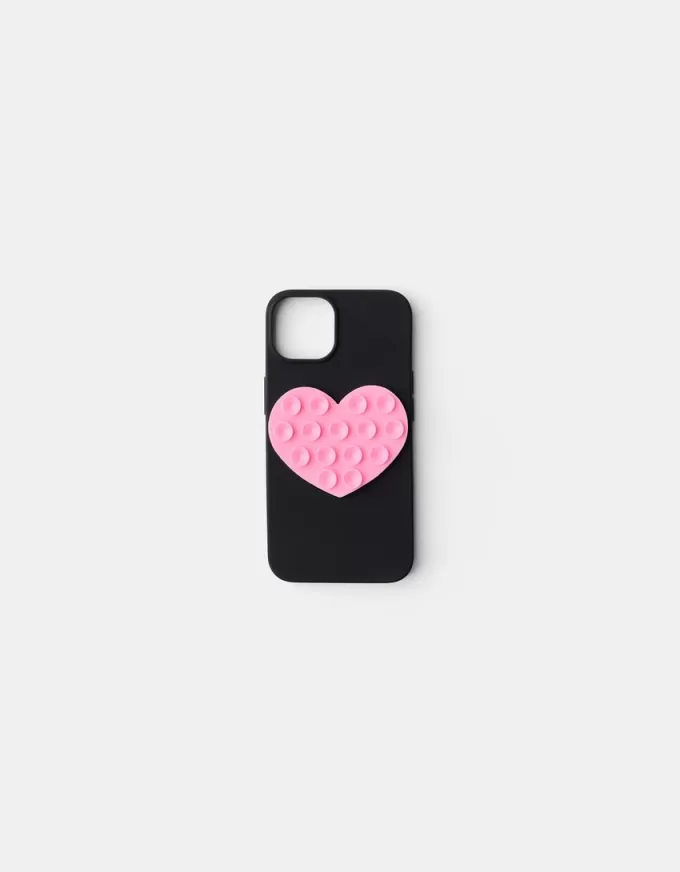 Funda para celular con ventosa corazón Pink