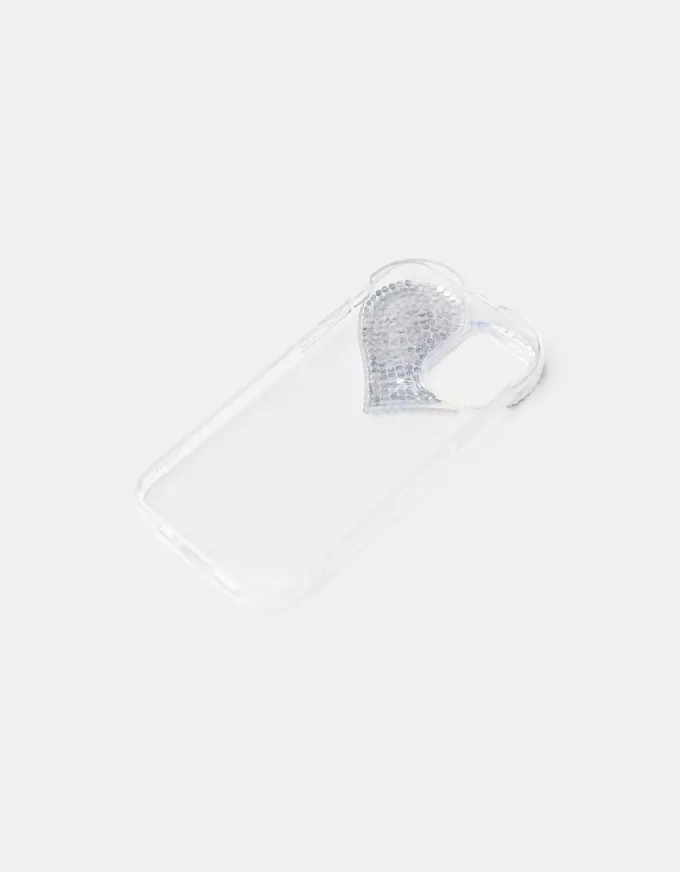 Funda para iPhone con corazón de diamantes de imitación White Funda para iPhone con corazón de diamantes de imitación White