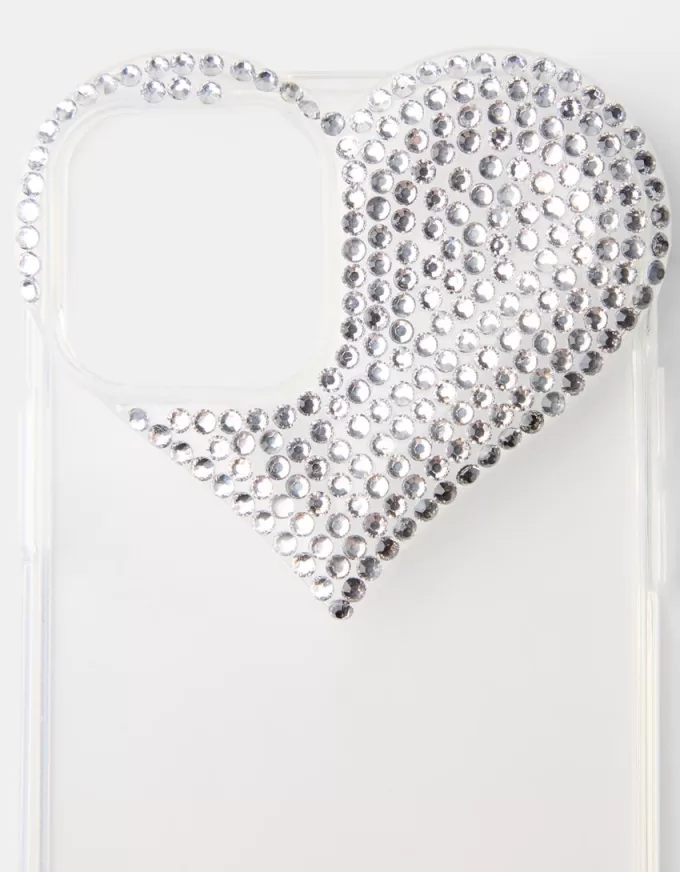 Funda para iPhone con corazón de diamantes de imitación White Funda para iPhone con corazón de diamantes de imitación White