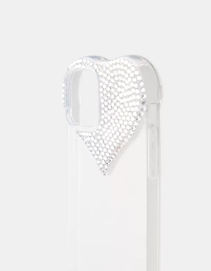 Funda para iPhone con corazón de diamantes de imitación White Funda para iPhone con corazón de diamantes de imitación White