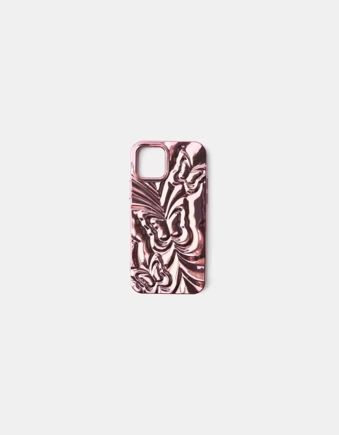 Funda para móvil metalizada con estampado de mariposas Pink Funda para móvil metalizada con estampado de mariposas Pink
