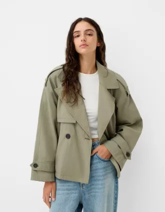 Gabardina corta oversize Khaki