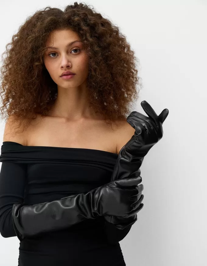 Guantes largos efecto piel Black