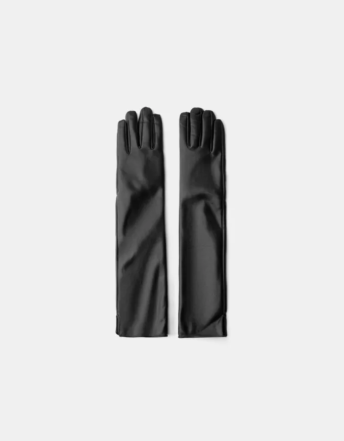Guantes largos efecto piel Black