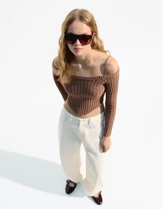 Jersey Bardot canalé Brown