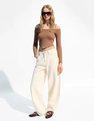 Jersey Bardot canalé Brown