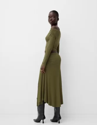 Jersey Bardot fruncido Khaki
