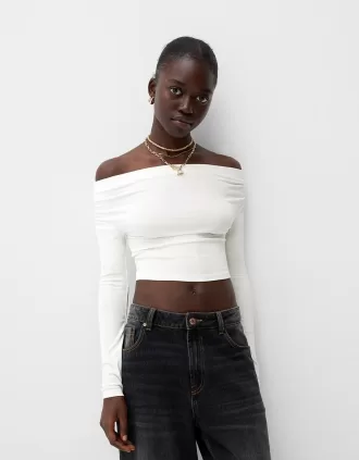 Jersey Bardot fruncido Off white