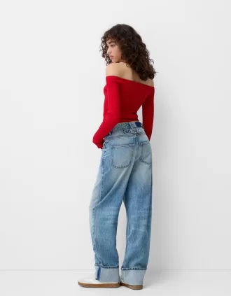 Jersey abierto con botones y escote Bardot Red