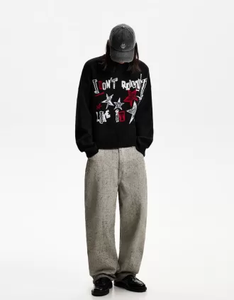 Jersey boxy fit en jacquard Black