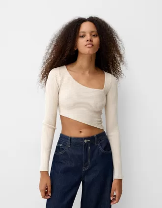 Jersey canalé asimétrico Cream