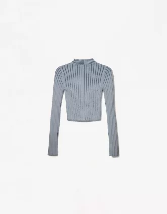 Jersey canalé cuello alto Blue