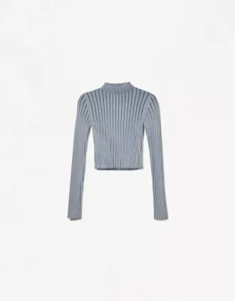 Jersey canalé cuello alto Blue
