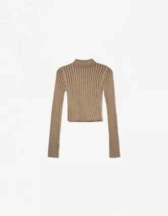 Jersey canalé cuello alto Brown