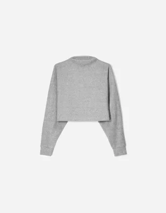 Jersey canalé cuello alto tacto suave Grey